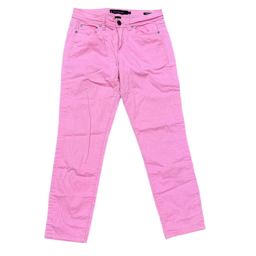 Calvin Klein Jeans Skinny‎ Crop Jeans High Rise Pockets Denim Pink Womens Size 4